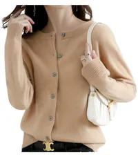 [Dep Club] ナチュラル感ある極上の風合い カーディガン レディース オフィス ニット 大きいサイズ 制服 セーター カーデガン 長袖 無地 看護師 学生 スクール 事務 春 秋 冬 (JP, アルファベット, M, キャメル) [キャメル] [M]