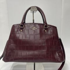 ★-7 COACH コーチ キャリーオール ハンドバッグ 2way 型押し ワインブラウン