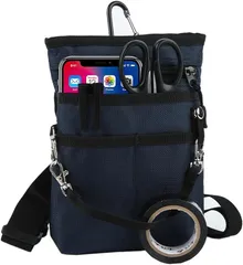 CARRY ALL BEFORE ONE 4WAY ミニサコッシュ カラビナ ベルトポーチ ミニショルダー スマホポーチ シザーバッグ ナースポーチ 介護ポーチ 作業ポーチ 腰袋 スマホ2台持ち対応 ウエストベルト 撥水(ネイビー,  Mサイズ)