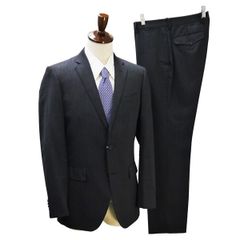 4NL068】THE SUIT COMPANY 2つボタン シングルスーツ Y7 L ダークグレー 暗灰色 ストライプ ノータック 本切羽 春秋冬 AET905 【中古】【メンズビジネス】202412