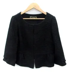 ブージュルード Bou Jeloud ノーカラージャケット ミドル丈 七分袖 38 黒 ブラック /HO36