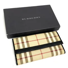 D0924 美品！格安！ BURBERRY バーバリー ノバチェック チェック柄 Wホック 二つ折り長財布 ウォレット PVC レザー ベージュ ブラック