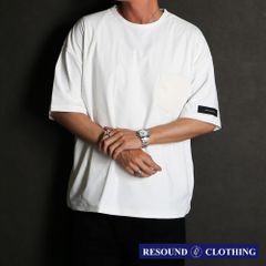 【RESOUND CLOTHING 】leather pocket overnylon T - WHITE / エコレザーポケット ルーズTシャツ / RC35-T-005【メンズ】【送料無料】