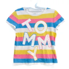 トミーヒルフィガー 半袖Ｔシャツ コットン100% ブランド トップス キッズ 女の子用 Sサイズ ピンク×黄系×青 TOMMY HILFIGER 【中古】