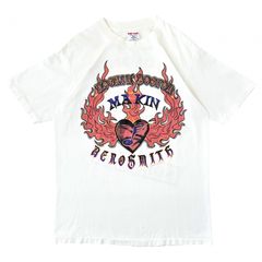 L USA製 1994 エアロスミス バンドTシャツ ROCKIN’ BOSTON GREAT WOODS ツアー MA KIN 炎 ハート タトゥー 両面プリント シングルステッチ ヴィンテージ コットン 白