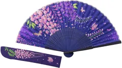 京佑(Kyoyu) 扇子 ケース 袋 入れ セット 和装 和風 和柄 浴衣 シルク 花柄 藤 紫