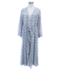 サマンサモスモス SM2 blue カーディガン Vネック ロング丈 花柄 M オフホワイト 青 ブルー /HO10