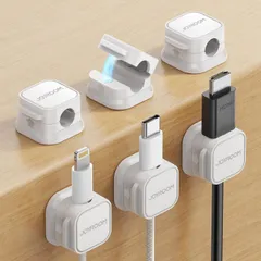 「6個セット・業界初！マグネット式」ケーブルホルダー JOYROOM ケーブルクリップ 配線止め 配線整理 ケーブルスムーズ調整可能 コードホルダー デスク周り コードクリップ 貼り付け 強力粘着 USB配線収納 卓上 デスク 机 壁 車 ナイトテーブル すっ