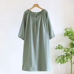 ☆ グリーン ☆ M ☆ ガーゼ ワンピース ルームウェア 七分袖 ワンピース ルームウェア 七分袖 レディース 部屋着 ホームウェア ルームワンピ ルームワンピース ワンピ 着るタオル パジャマ ネグリジェ 寝巻き 寝巻 二重ガーゼ ガーゼ 7分袖