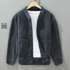 [M]メンズ ファッション 服 男性用 オシャレ シンプル 大人 かっこいい 大きいサイズ ストリート 紳士服 ラウンド スタンドカラー コーデュロイ ニットカーディガン カポック ベルベット カジュアル ジャケット ノー カラー セーター