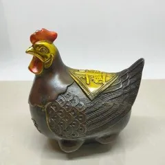 鳥の置物 正晴銘　金属工芸 銅製 Yahoo!オークション - 《阡》「昌晴 花押」銘 時代 古銅 鳥型