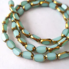 ゴールド装飾 ガラスビーズ 7mm   ( ターコイズ )