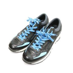 【中古A】LANVIN ランバン UK6 25cm メンズ スニーカー レザー 青 黒 中古A 古着