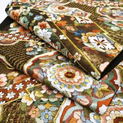 美品　袋帯　刺繍　汕頭　金糸　ワインレッド　たたき染め 美品 袋帯 刺繍 汕頭 金糸 ワインレッド たたき染め