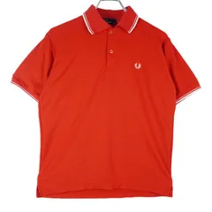 フレッドペリーFRED PERRY半袖ポロシャツロゴ刺?ワンポイントカラーリブ赤レッド白ホワイト鹿の子コットンvintageヴィンテージ40205