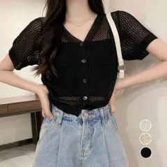 透かし編みニットカーディガン 韓国風 プチプラ ショート丈 Vネック レディース サマーニット 薄手 透け感 ドローストリング 調節可能 冷房対策 2way デコルテ美人 SNS映え トレンドなおしゃれコーデ