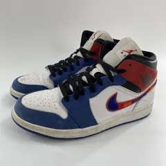 【中古】NIKE AIR JORDAN 1 MID WHITE/BLUE/RED スニーカー 27.5cm 852542-146 ホワイト ブルー レッド ナイキ[10]