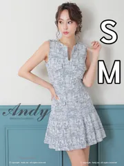 ブルー【ANDY/アンディ】ミックスツイード/ ノースリーブ/ バックカットアウト/ ストレッチ/ プリーツ/ フレア/ Aライン/ ミニドレス/ キャバドレス[OF05] [OK2779-P-2308]