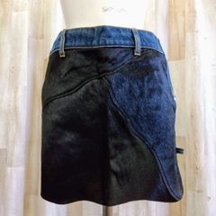 JUNGLE CAT ジャングルキャット デニム×レザー 切り替えスカート M ブルー×ブラック サイドスリット バックファスナー ✨