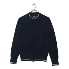 中古 レディース プーマ PUMA ブルゾン M 紺 ネイビー 織り柄 ダブルジップ ニット素材 春秋