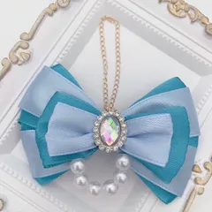 推しカラー リボンチャーム★チェーン付き 青 ハンドメイド