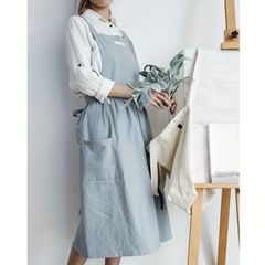 日本のヴィンテージ風のかわいいエプロンドレス　ライトブルー　クロスバックストラップとデュアルポケット付き 女性用綿織り職人エプロン　料理　絵画　ガーデニング用 100%綿素材