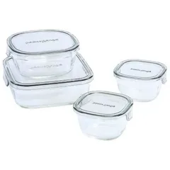 【 新品 未開封 】   AGCテクノグラス iwaki 耐熱ガラス 保存容器 角型 4点セット パック＆レンジ クールグレー PCPRN4GY21 未使用 送料無料