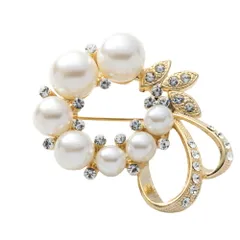 【ゴールド×ワンサイズ】[Cream dot. クリームドット公式] ブローチ フォーマル 卒業式 卒園式 入学式 入園式 ママスーツ コサージュ パール ビジュー リーフ 葉 華やか ピン 上品 エレガント キュービックジルコニア 大人