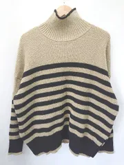 ◇ ⊆ LOWRYS FARM ローリーズファーム ボーダー柄 ハイネック 長袖 ニット サイズF ベージュ ブラック レディース E  【1506110011145】