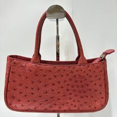 高級品 オーストリッチ ハンドバッグ 赤ピンク 赤ワイン - メルカリ