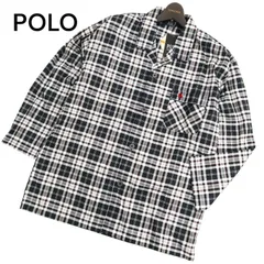 【新品 未使用】 POLO ポロ 春夏 ロゴ刺繍★ 長袖 チェック パジャマ シャツ Sz.L　メンズ ネイビー 寝巻き日本製