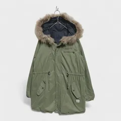 【訳アリ】【レアック】『REAC』[リアルファーモッズコート]リバーシブル ナイロンコート カーキネイビー系 (M~L) 商品A67 管理C