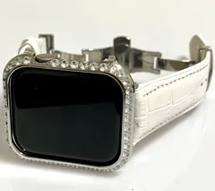 シルバーホワイト★アップルウォッチバンド レザーベルト Apple Watch キラキラ　カバー　ケース  メンズ レディース  40mm 41mm 44mm 45mm
