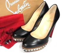■新品同様■ Christian Louboutin ルブタン レザー スタッズ ヒール パンプス 36 1/2 (約23.5cm) 靴 シューズ ブラック系 AS4692のサムネイル