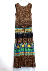 総柄ティアードマキシ丈ワンピース　エスニック　古着　ヴィンテージ