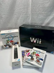 【✨動作未確認✨】Wii/本体一式セッ/黒/マリオカート/ハンドル/ソフト付/リモコン/箱/付属品あり プレゼント/No.384