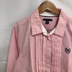 A146 トミーヒルフィガー　M アメリカ古着　長袖　コットン　ストライプ　シャツ　ピンク　TOMMY HILFIGER メンズ