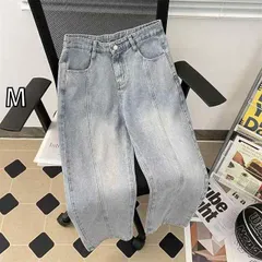 [M]メンズ ファッション 服 男性用 オシャレ シンプル 大人 かっこいい 大きいサイズ ストリート 紳士服 アメリカン ワイド レッグ ウォッシュ 加工 ダメージ ジーンズ ストレート スタイル レトロ ドレープ フロア レングス パンツ