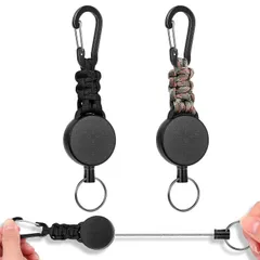 伸縮性リール式キーリール 紛失防止 超軽量 吊り下げ名札 多機能 カラビナ付き キャンプ リールキーホルダー ハイキング 2個セット 釣りアウトドア用 [SODOI]