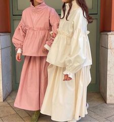 POPPY ポピー ハーフジップボリュームトップス あさぎーにょ 長袖 フリル ナイロン 無地 かわいい ピンク フリーサイズ レディース 春 ゴーゴー古着マルイ北千住店 7 No.251