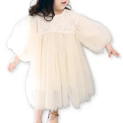 [Lezalic] キッズ ワンピース チュールレース ベビー ドレス フォーマル バルーン袖 結婚式 誕生日 お出かけ ハロウィン 子供用 (100cm) [100cm]