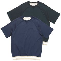eleventy イレブンティ メンズ Ｔシャツ / ギザコットン 裾リブ スウェットライク クルーネックＴシャツ ネイビー ブラック / イタリア 44441001