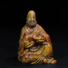 【友】中国美術 達磨彫極上細密彫 寿山石置物 時代古玩