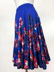 【中丈】新品　花柄切り替え 社交ダンス 青スカート a1810