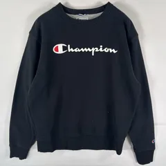 古着 チャンピオン Champion スウェット トレーナー プルオーバー  ビッグロゴプリント クルーネック ワッペン M  ブラック メンズ