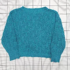 ◇ ⊇ mystic マイスティック ダメージデザイン 長袖 透け編みニット サイズF ターコイズブルー系 レディース E  【1508200028637】