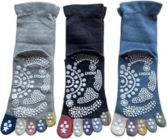 モードセレクト 5本指ソックス レディース スポーツ 滑り止め付き 5本指靴下 ヨガソックス ゆったり 口ゴム 綿混 3足セット 色はお任せ(マルチカラー,  22.0-25.0 cm)