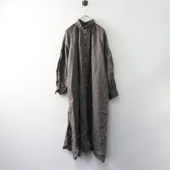 【値下げ】2025SS 定価3.5万 ネストローブ nest Robe リネンスタンドカラーギャザーワンピース F/チャコールグレー ドレス ワイド【2400014411959】のサムネイル