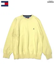 古着 Tommy Hilfiger トミー ヒルフィガー 刺繍 無地 ワンポイント コットン100％ 長袖 スウェット トレーナー 黄 (ttu2502027)