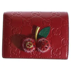 ✨極美品✨GUCCI 折り財布　さくらんぼ　レザー　レッド　ストーン欠け無し 美品！ GUCCI さくらんぼ二つ折り財布 ストーン欠けなし